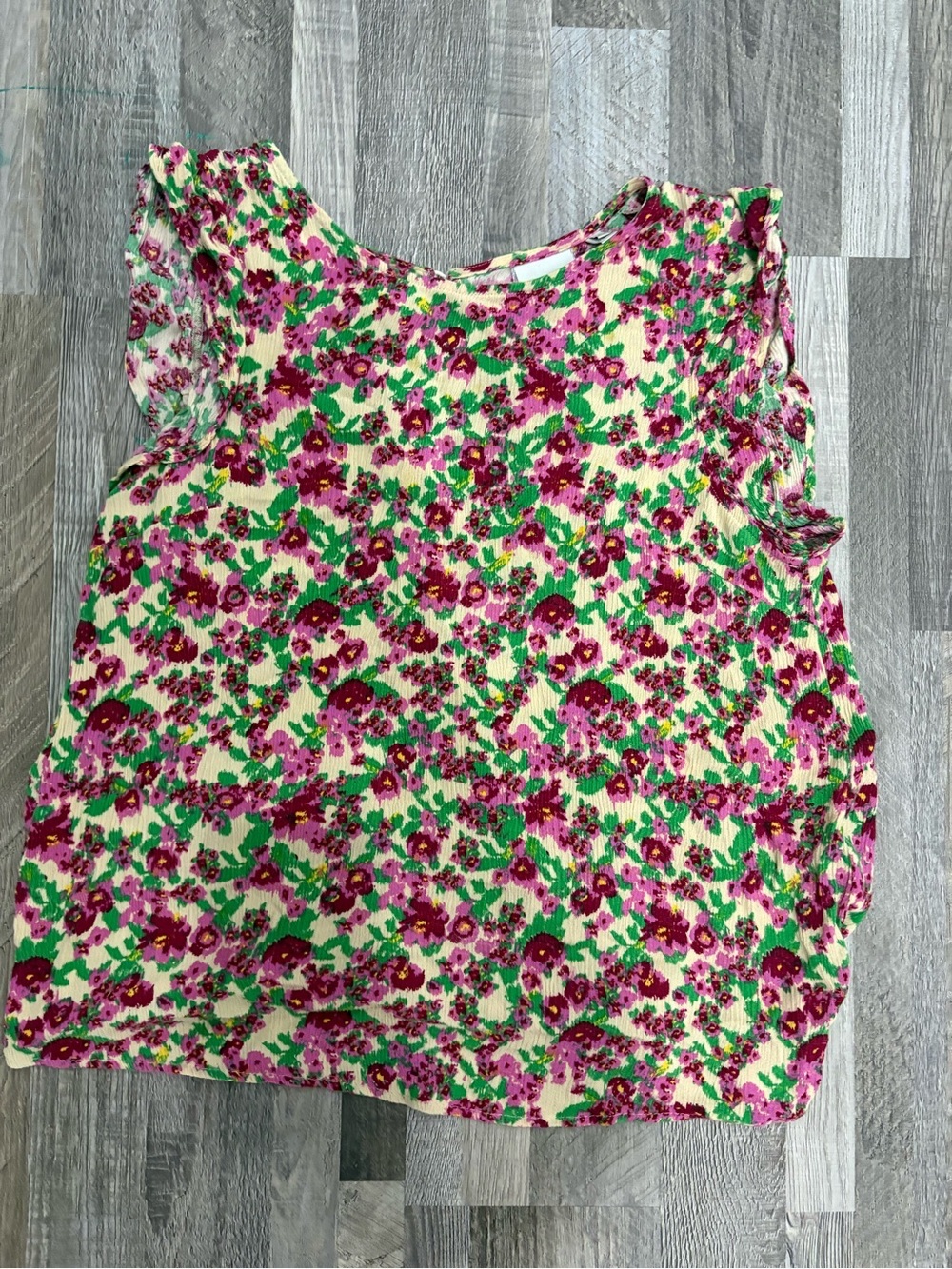 ICHI Floral Ruffle Sleeve Tank Top - Pink Floral Small - Picture 4 of 4